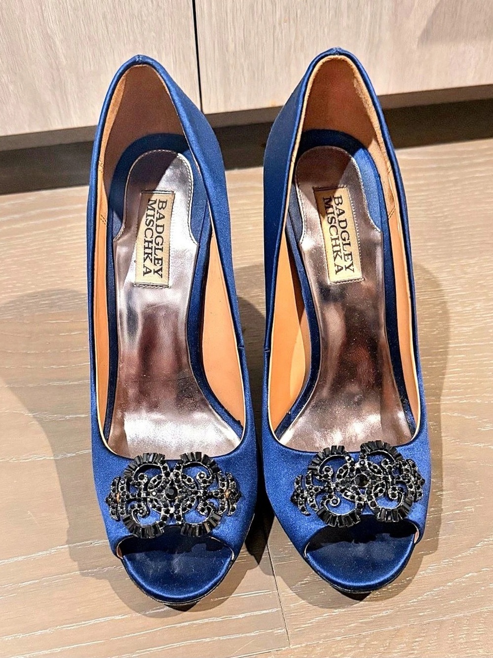 Badgley Mischka Kiara Blue Satin Peep Toe Pump (4” heel) - Sz. 7.5